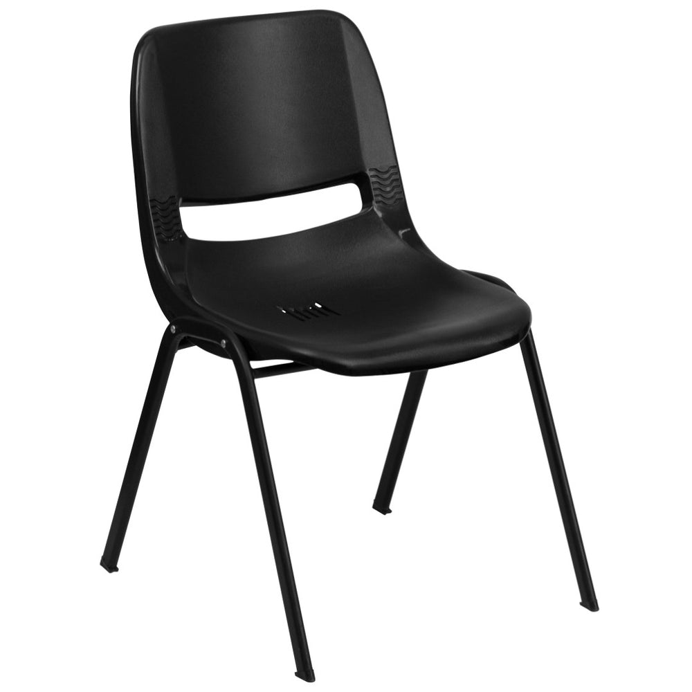 English Elm HERCULES Ergonomic Shell Stack Chair: 440 lb Capacity for Kids, Ideal for Classroom Comfort & Durability Black Plastic/Black Frame RUT-12-PDR-BLACK-GG