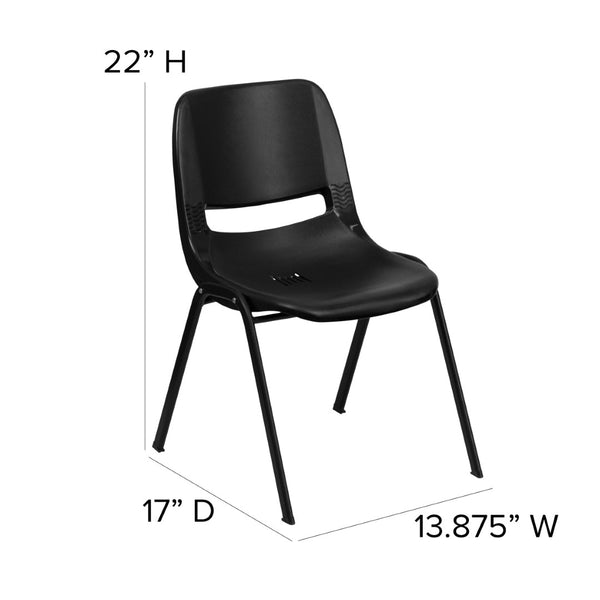 English Elm HERCULES Ergonomic Shell Stack Chair: 440 lb Capacity for Kids, Ideal for Classroom Comfort & Durability Black Plastic/Black Frame RUT-12-PDR-BLACK-GG