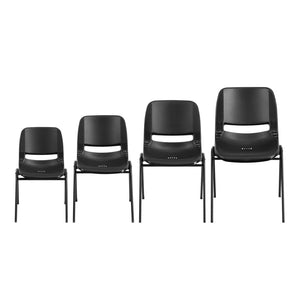 English Elm HERCULES Ergonomic Shell Stack Chair: 440 lb Capacity for Kids, Ideal for Classroom Comfort & Durability Black Plastic/Black Frame RUT-12-PDR-BLACK-GG