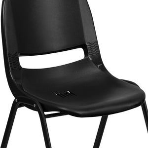 English Elm HERCULES Ergonomic Shell Stack Chair: 440 lb Capacity for Kids, Ideal for Classroom Comfort & Durability Black Plastic/Black Frame RUT-12-PDR-BLACK-GG