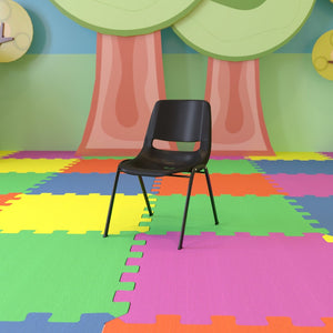 English Elm HERCULES Ergonomic Shell Stack Chair: 440 lb Capacity for Kids, Ideal for Classroom Comfort & Durability Black Plastic/Black Frame RUT-12-PDR-BLACK-GG