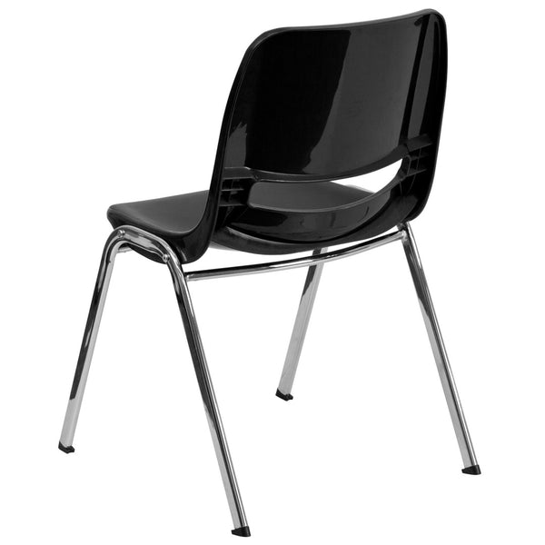 English Elm HERCULES Ergonomic Shell Stack Chair for Classrooms - 440 lb Capacity, Chrome Frame, Compact Design Black Plastic/Chrome Frame RUT-14-BK-CHR-GG