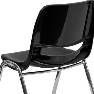 English Elm HERCULES Ergonomic Shell Stack Chair for Classrooms - 440 lb Capacity, Chrome Frame, Compact Design Black Plastic/Chrome Frame RUT-14-BK-CHR-GG