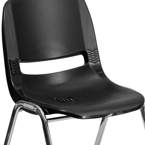 English Elm HERCULES Ergonomic Shell Stack Chair for Classrooms - 440 lb Capacity, Chrome Frame, Compact Design Black Plastic/Chrome Frame RUT-14-BK-CHR-GG