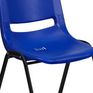English Elm HERCULES Ergonomic Shell Stack Chair for Classrooms - 440 lb Capacity, Chrome Frame, Compact Design Navy Plastic/Black Frame RUT-14-NVY-BLACK-GG