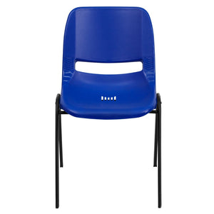 English Elm HERCULES Ergonomic Shell Stack Chair for Classrooms - 440 lb Capacity, Chrome Frame, Compact Design Navy Plastic/Black Frame RUT-14-NVY-BLACK-GG