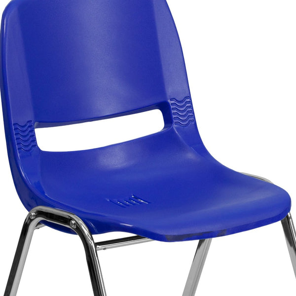 English Elm HERCULES Ergonomic Shell Stack Chair for Classrooms - 440 lb Capacity, Chrome Frame, Compact Design Navy Plastic/Chrome Frame RUT-14-NVY-CHR-GG