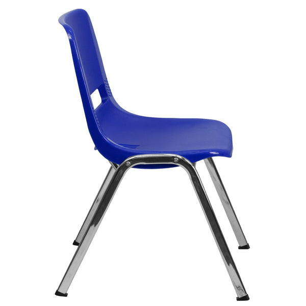 English Elm HERCULES Ergonomic Shell Stack Chair for Classrooms - 440 lb Capacity, Chrome Frame, Compact Design Navy Plastic/Chrome Frame RUT-14-NVY-CHR-GG
