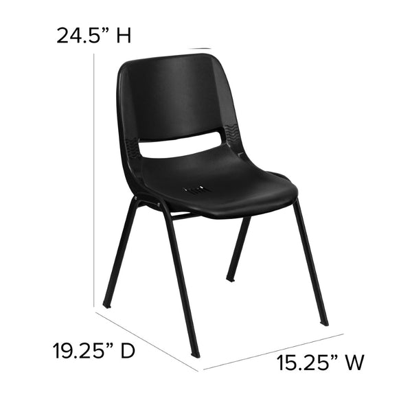 English Elm HERCULES Ergonomic Shell Stack Chair for Classrooms - 440 lb Capacity, Chrome Frame, Compact Design Black Plastic/Black Frame RUT-14-PDR-BLACK-GG