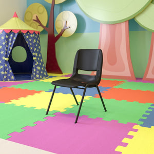 English Elm HERCULES Ergonomic Shell Stack Chair for Classrooms - 440 lb Capacity, Chrome Frame, Compact Design Black Plastic/Black Frame RUT-14-PDR-BLACK-GG