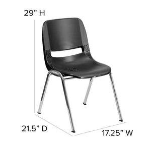 English Elm HERCULES Ergonomic Shell Stack Chair with Chrome Frame – 661 lb Capacity for Comfortable Classrooms Black Plastic/Chrome Frame RUT-16-BK-CHR-GG