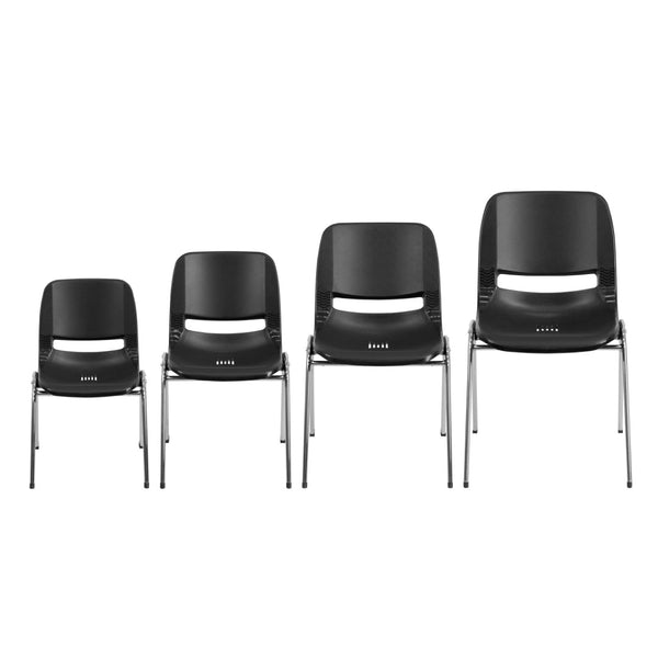 English Elm HERCULES Ergonomic Shell Stack Chair with Chrome Frame – 661 lb Capacity for Comfortable Classrooms Black Plastic/Chrome Frame RUT-16-BK-CHR-GG
