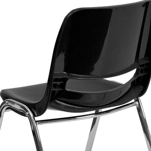 English Elm HERCULES Ergonomic Shell Stack Chair with Chrome Frame – 661 lb Capacity for Comfortable Classrooms Black Plastic/Chrome Frame RUT-16-BK-CHR-GG