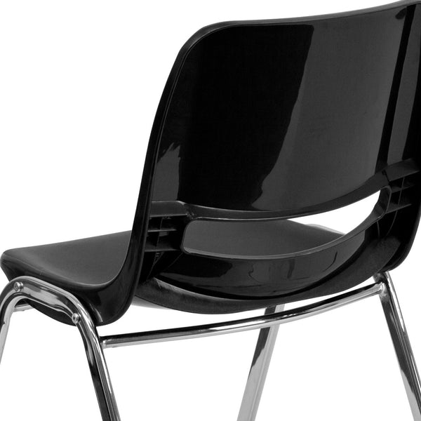 English Elm HERCULES Ergonomic Shell Stack Chair with Chrome Frame – 661 lb Capacity for Comfortable Classrooms Black Plastic/Chrome Frame RUT-16-BK-CHR-GG