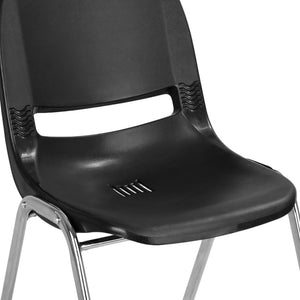 English Elm HERCULES Ergonomic Shell Stack Chair with Chrome Frame – 661 lb Capacity for Comfortable Classrooms Black Plastic/Chrome Frame RUT-16-BK-CHR-GG