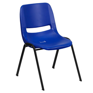 English Elm HERCULES Ergonomic Shell Stack Chair with Chrome Frame – 661 lb Capacity for Comfortable Classrooms Navy Plastic/Black Frame RUT-16-NVY-BLACK-GG