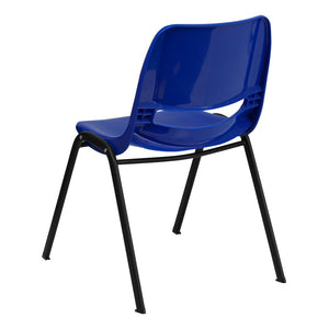 English Elm HERCULES Ergonomic Shell Stack Chair with Chrome Frame – 661 lb Capacity for Comfortable Classrooms Navy Plastic/Black Frame RUT-16-NVY-BLACK-GG