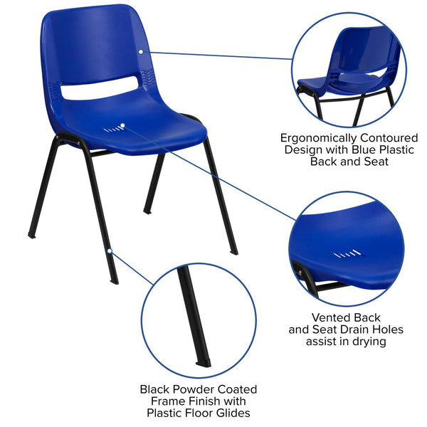 English Elm HERCULES Ergonomic Shell Stack Chair with Chrome Frame – 661 lb Capacity for Comfortable Classrooms Navy Plastic/Black Frame RUT-16-NVY-BLACK-GG
