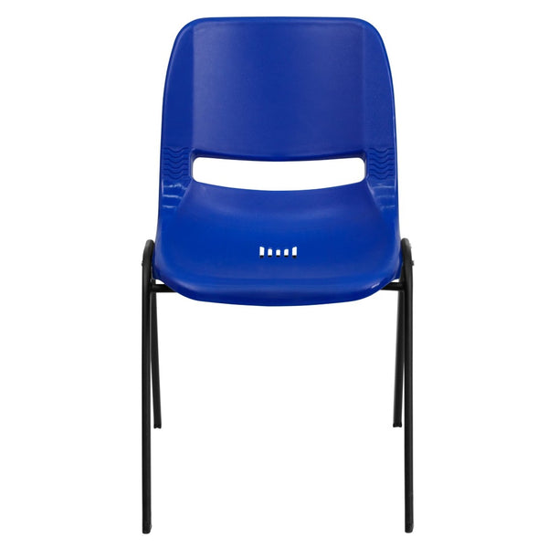 English Elm HERCULES Ergonomic Shell Stack Chair with Chrome Frame – 661 lb Capacity for Comfortable Classrooms Navy Plastic/Black Frame RUT-16-NVY-BLACK-GG