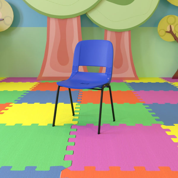 English Elm HERCULES Ergonomic Shell Stack Chair with Chrome Frame – 661 lb Capacity for Comfortable Classrooms Navy Plastic/Black Frame RUT-16-NVY-BLACK-GG