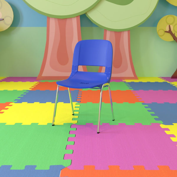 English Elm HERCULES Ergonomic Shell Stack Chair with Chrome Frame – 661 lb Capacity for Comfortable Classrooms Navy Plastic/Chrome Frame RUT-16-NVY-CHR-GG