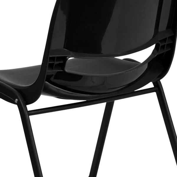 English Elm HERCULES Ergonomic Shell Stack Chair with Chrome Frame – 661 lb Capacity for Comfortable Classrooms Black Plastic/Black Frame RUT-16-PDR-BLACK-GG