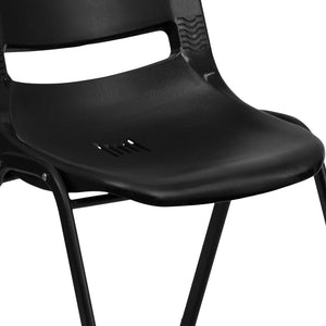 English Elm HERCULES Ergonomic Shell Stack Chair with Chrome Frame – 661 lb Capacity for Comfortable Classrooms Black Plastic/Black Frame RUT-16-PDR-BLACK-GG