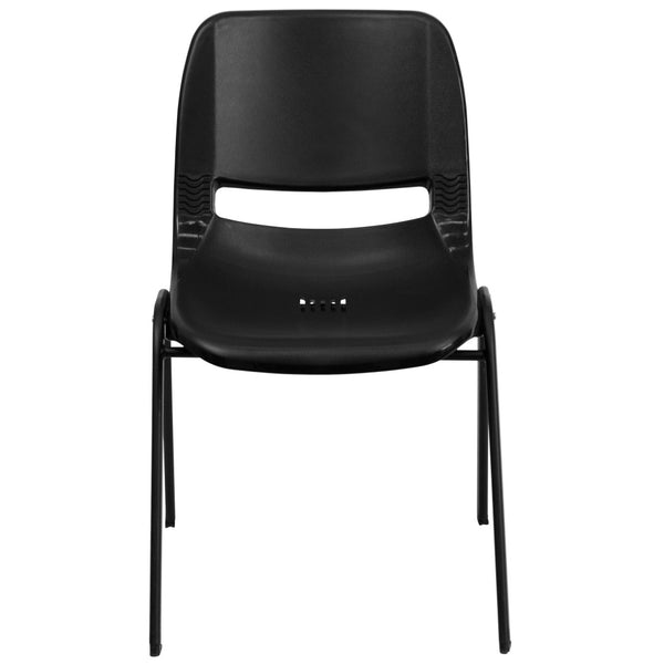 English Elm HERCULES Ergonomic Shell Stack Chair with Chrome Frame – 661 lb Capacity for Comfortable Classrooms Black Plastic/Black Frame RUT-16-PDR-BLACK-GG
