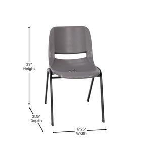 English Elm HERCULES Heavy-Duty Ergonomic Stack Chair for Classrooms - 661 lb Capacity, Ventilated Back Design Gray Plastic/Black Frame RUT-16-PDR-GY-GG