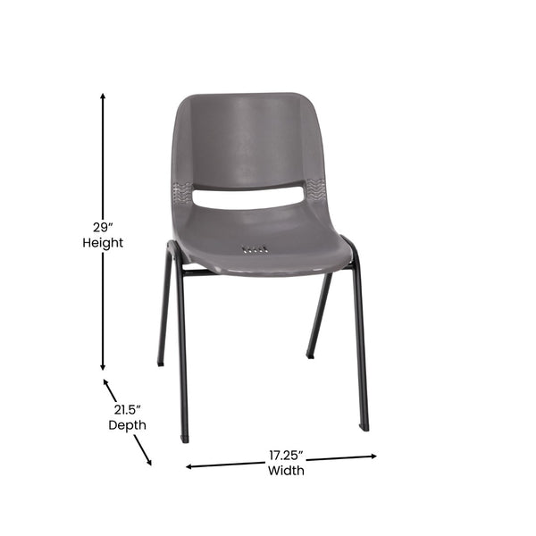 English Elm HERCULES Heavy-Duty Ergonomic Stack Chair for Classrooms - 661 lb Capacity, Ventilated Back Design Gray Plastic/Black Frame RUT-16-PDR-GY-GG