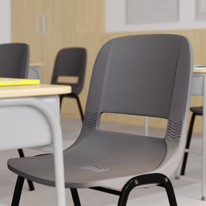 English Elm HERCULES Heavy-Duty Ergonomic Stack Chair for Classrooms - 661 lb Capacity, Ventilated Back Design Gray Plastic/Black Frame RUT-16-PDR-GY-GG