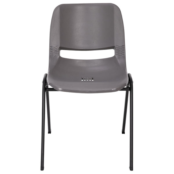 English Elm HERCULES Heavy-Duty Ergonomic Stack Chair for Classrooms - 661 lb Capacity, Ventilated Back Design Gray Plastic/Black Frame RUT-16-PDR-GY-GG
