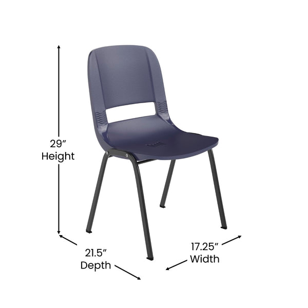 English Elm HERCULES Heavy-Duty Ergonomic Stack Chair for Classrooms - 661 lb Capacity, Ventilated Back Design True Navy Plastic/Black Frame RUT-16-PDR-NAVY-GG