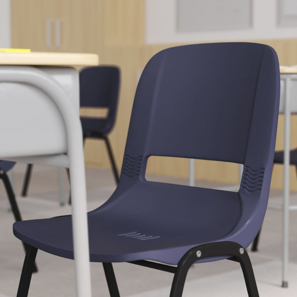 English Elm HERCULES Heavy-Duty Ergonomic Stack Chair for Classrooms - 661 lb Capacity, Ventilated Back Design True Navy Plastic/Black Frame RUT-16-PDR-NAVY-GG