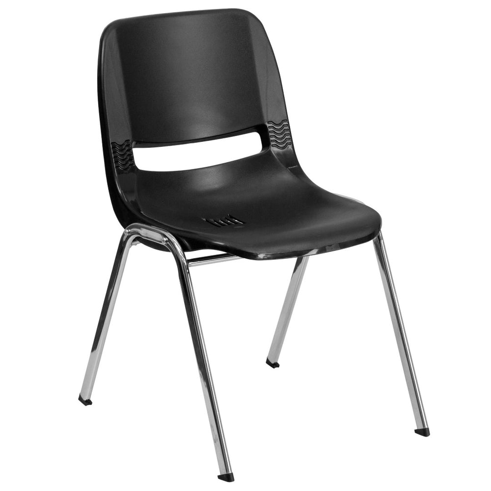 English Elm HERCULES Heavy-Duty Ergonomic Stack Chair with 880 lb Capacity for Classroom and Multipurpose Use Black Plastic/Chrome Frame RUT-18-BK-CHR-GG