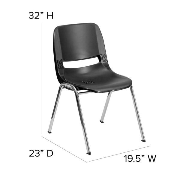 English Elm HERCULES Heavy-Duty Ergonomic Stack Chair with 880 lb Capacity for Classroom and Multipurpose Use Black Plastic/Chrome Frame RUT-18-BK-CHR-GG