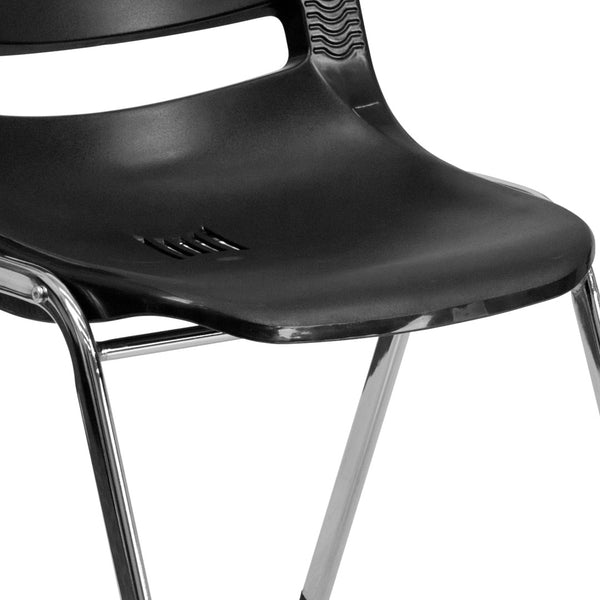 English Elm HERCULES Heavy-Duty Ergonomic Stack Chair with 880 lb Capacity for Classroom and Multipurpose Use Black Plastic/Chrome Frame RUT-18-BK-CHR-GG