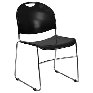 English Elm HERCULES Ultra-Compact Stack Chair with 880 lb Capacity, Chrome Frame, Ergonomic Design for Comfort Black Plastic/Chrome Frame RUT-188-BK-CHR-GG