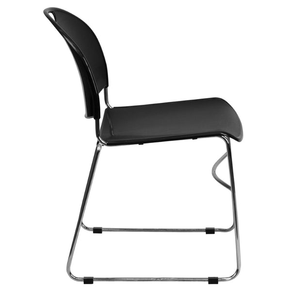 English Elm HERCULES Ultra-Compact Stack Chair with 880 lb Capacity, Chrome Frame, Ergonomic Design for Comfort Black Plastic/Chrome Frame RUT-188-BK-CHR-GG