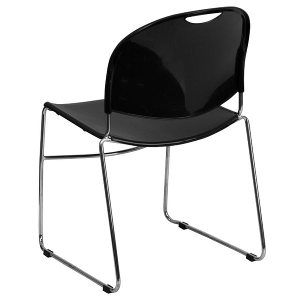 English Elm HERCULES Ultra-Compact Stack Chair with 880 lb Capacity, Chrome Frame, Ergonomic Design for Comfort Black Plastic/Chrome Frame RUT-188-BK-CHR-GG