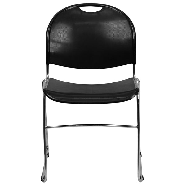 English Elm HERCULES Ultra-Compact Stack Chair with 880 lb Capacity, Chrome Frame, Ergonomic Design for Comfort Black Plastic/Chrome Frame RUT-188-BK-CHR-GG