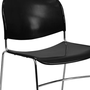 English Elm HERCULES Ultra-Compact Stack Chair with 880 lb Capacity, Chrome Frame, Ergonomic Design for Comfort Black Plastic/Chrome Frame RUT-188-BK-CHR-GG