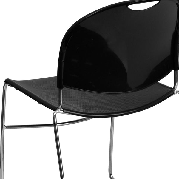 English Elm HERCULES Ultra-Compact Stack Chair with 880 lb Capacity, Chrome Frame, Ergonomic Design for Comfort Black Plastic/Chrome Frame RUT-188-BK-CHR-GG