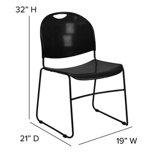 English Elm HERCULES Ultra-Compact Stack Chair with 880 lb Capacity, Chrome Frame, Ergonomic Design for Comfort Black Plastic/Black Frame RUT-188-BK-GG