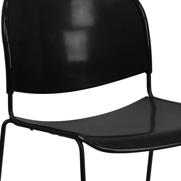 English Elm HERCULES Ultra-Compact Stack Chair with 880 lb Capacity, Chrome Frame, Ergonomic Design for Comfort Black Plastic/Black Frame RUT-188-BK-GG