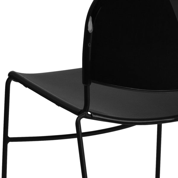 English Elm HERCULES Ultra-Compact Stack Chair with 880 lb Capacity, Chrome Frame, Ergonomic Design for Comfort Black Plastic/Black Frame RUT-188-BK-GG