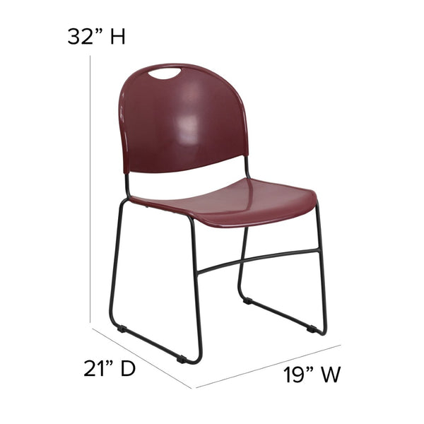 English Elm HERCULES Ultra-Compact Stack Chair with 880 lb Capacity, Chrome Frame, Ergonomic Design for Comfort Burgundy Plastic/Black Frame RUT-188-BY-GG