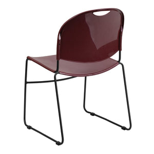 English Elm HERCULES Ultra-Compact Stack Chair with 880 lb Capacity, Chrome Frame, Ergonomic Design for Comfort Burgundy Plastic/Black Frame RUT-188-BY-GG