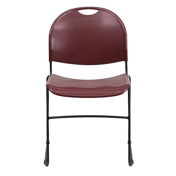 English Elm HERCULES Ultra-Compact Stack Chair with 880 lb Capacity, Chrome Frame, Ergonomic Design for Comfort Burgundy Plastic/Black Frame RUT-188-BY-GG