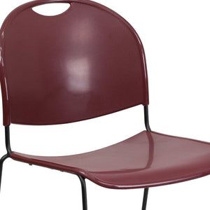 English Elm HERCULES Ultra-Compact Stack Chair with 880 lb Capacity, Chrome Frame, Ergonomic Design for Comfort Burgundy Plastic/Black Frame RUT-188-BY-GG